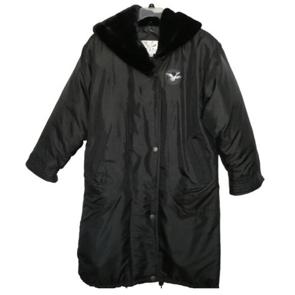 Triple Fat Goose Duck Black Down Puffer Stadium Coat Faux Fur Collar Size Small - Picture 1 of 13
